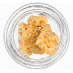 THCA Crumble Wax Clear glass jar on a white background